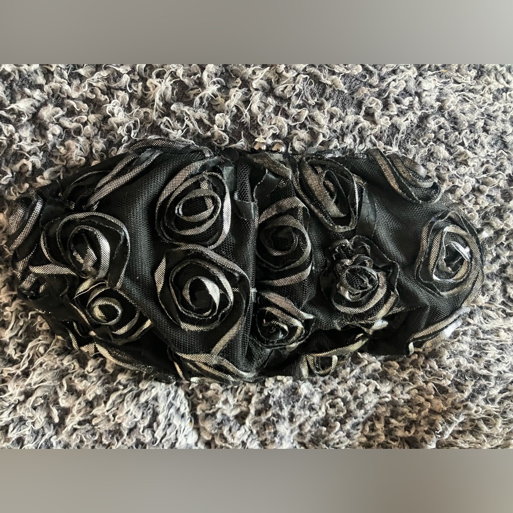 Betsey Johnson Black and Silver Floral Clutch